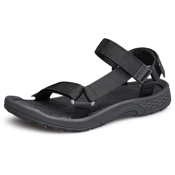 YHOON Mens Sport Sandals Hiking Open Toe Non Slip Athletic Sandals Walking Casual Comfortable for Summer Outdoor Wading Beach Water Shoes All Black Size 7