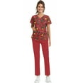 thumbnail image 4 of SAATLERI Womens 2 Piece Christmas Scrub Set V Neck Top & Christmas Print Jogger Pants Multi Pocke Nursing Working Uniform Scrubs Outfits, 4 of 6