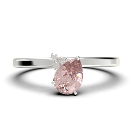 Gorgeous Minimalist 1.15 Carat Pear Cut Classic Morganite And Diamond Moissanite Engagement Ring, Wedding Ring in 925 Sterling Silver With 18k White Gold Plating, Gift For Her, Promise Ring