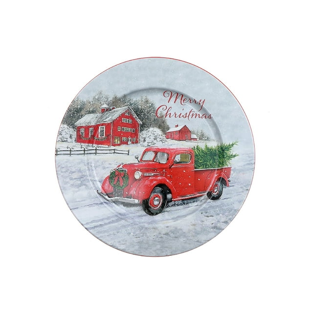 Assiette De Présentation En Métal Imprimée (Camion Rouge) (13") - Lot De 12