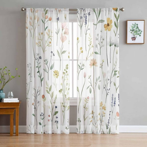Spring Wildflowers Sheer Curtains 84 Inches Long 2 Panels Set, Window Sheer Curtains for Living Room/Bedroom, Rustic Botanical Floral Light Filtering Rod Pocket Curtain 52'' x 84'' x 2