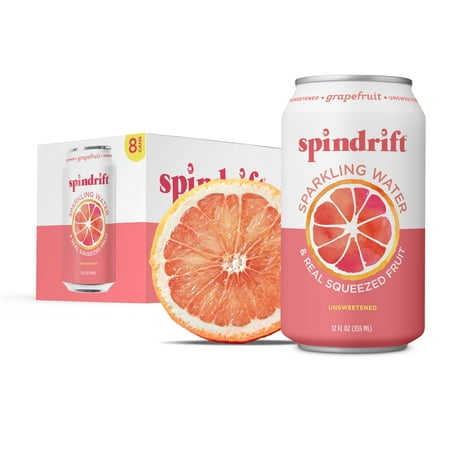 Spindrift Sparkling Water, Grapefruit Flavored, Made with Real Squeezed Fruit, 12 fl oz, 8 Count, No Sugar Added, 17 Calories per Can