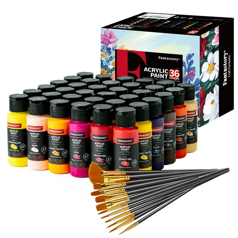 Fantastory Acrylic Paint Set With 12 Brushes, 24 Colors(2oz/60ml) Craft Paint  Supplies for Adults Artists Kids Beginners, Painting Supplies for Ceramic,  Wood, Fabric, Model, Rock, Canvas Paint Set