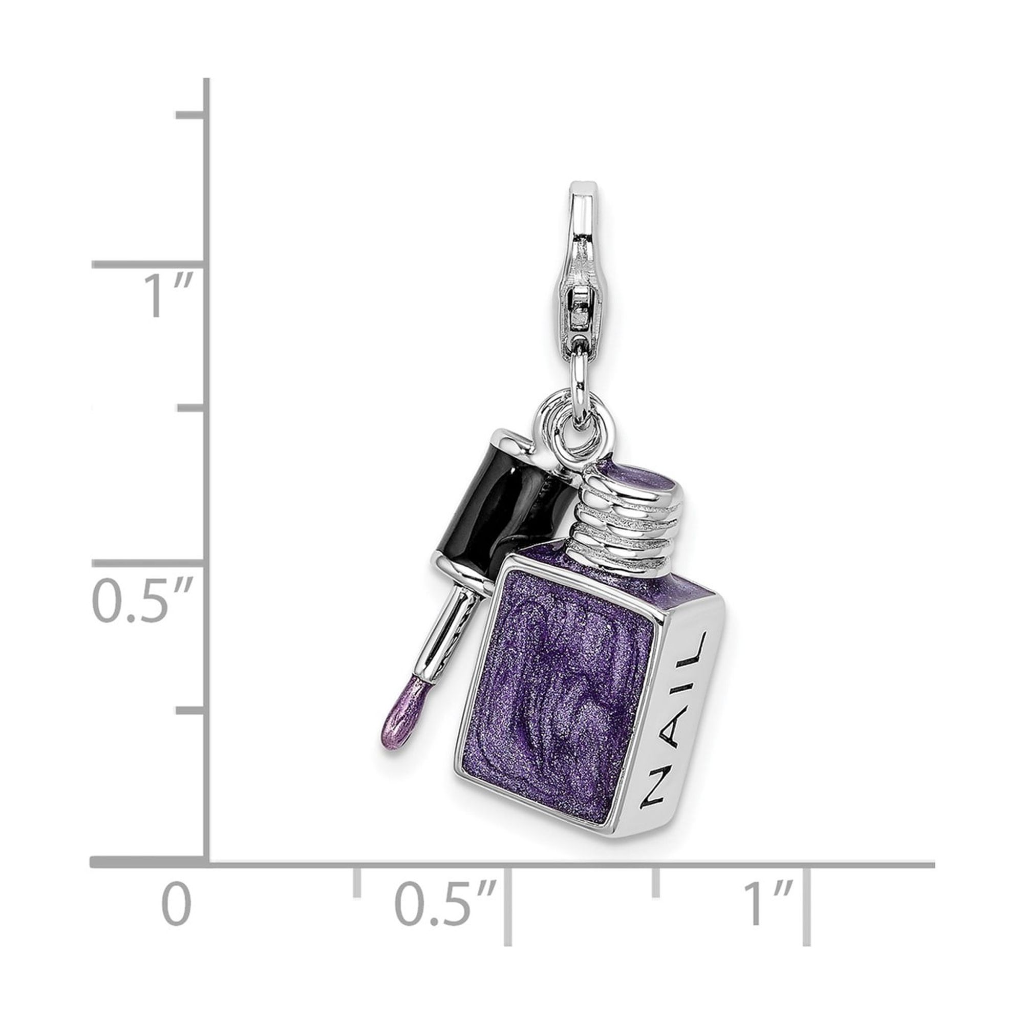 Sterling Silver Nail Polish Charm for Women, Purple Dangle Pendant with Brush Detail for Bracelet or Necklace, Fashion Jewelry for Stylists and Beauty Lovers