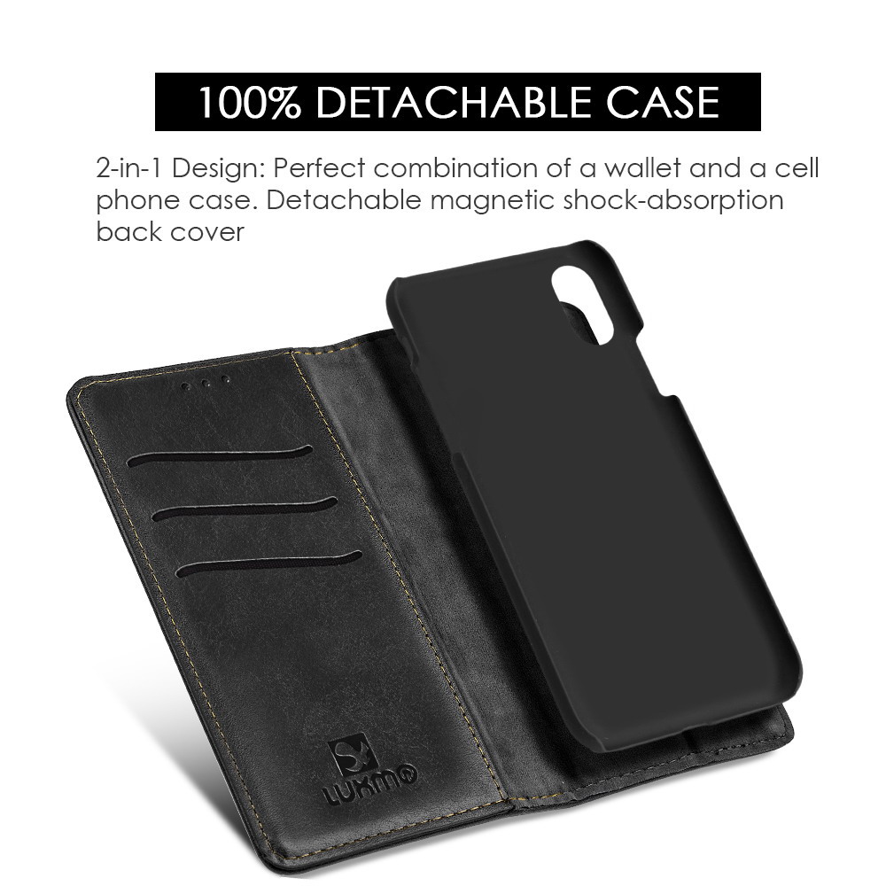 BUNDLE PACK: Vegan Leather Wallet Flip Case with Kickstand & Credit Card Slots (Black) Includes Tempered Glass Screen Protector for Apple iPhone XR