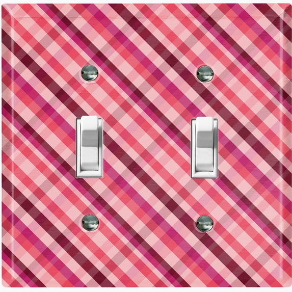 Metal Light Switch Plate Outlet Cover Vintage Red Pink Plaid Pattern WAL035