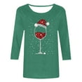 thumbnail image 4 of WEAIXIMIUNG T-Shirt de Noël Décontracté et à la Mode pour Dames Imprimé Verre Rouge Col Rond Manches 3/4, 4 of 5