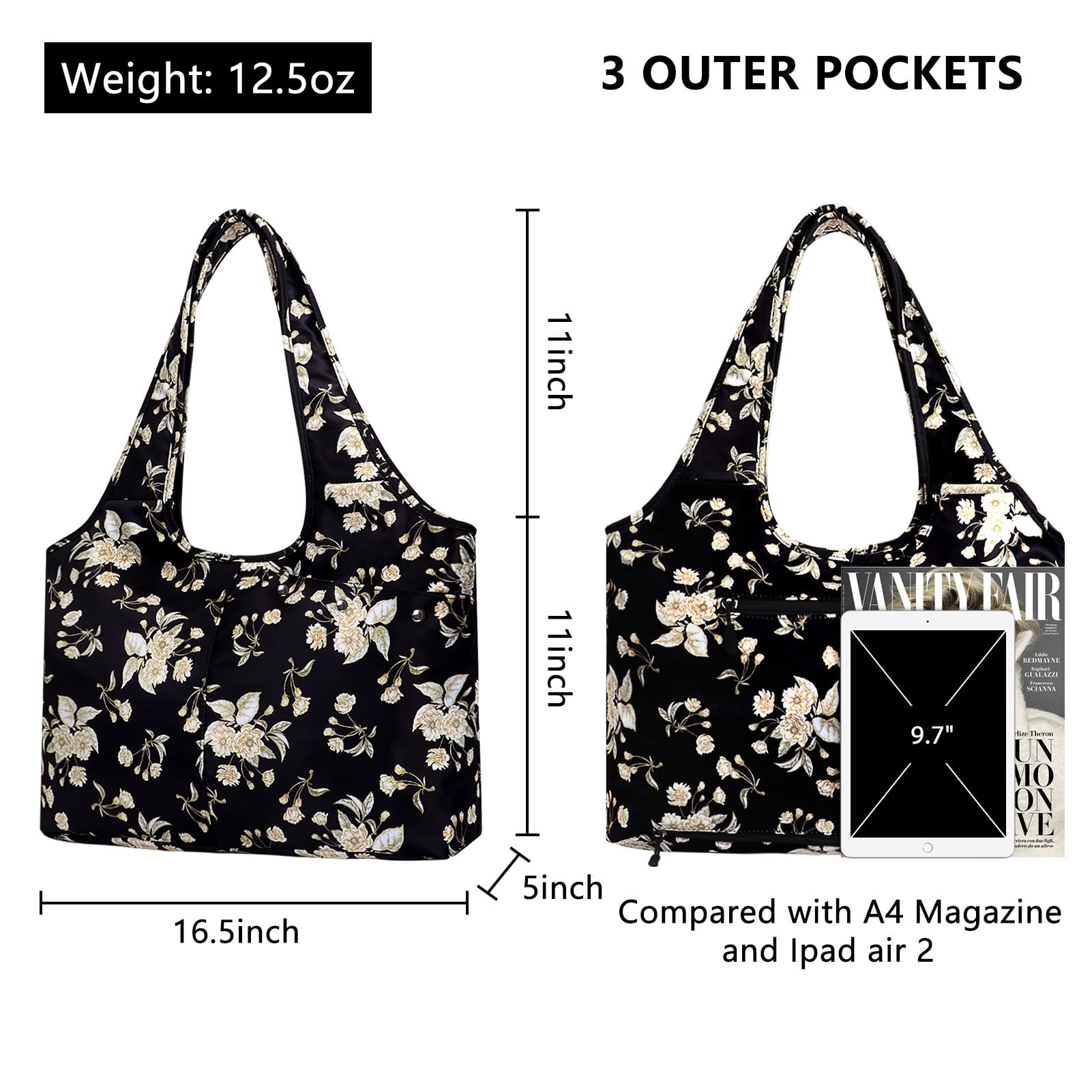 HAWEE Floral Tote Bags for Women Zipper Closure Utility Work Shoulder Bag with Laptop Sleeve Wet Umbrella Pocket, Beige Flower