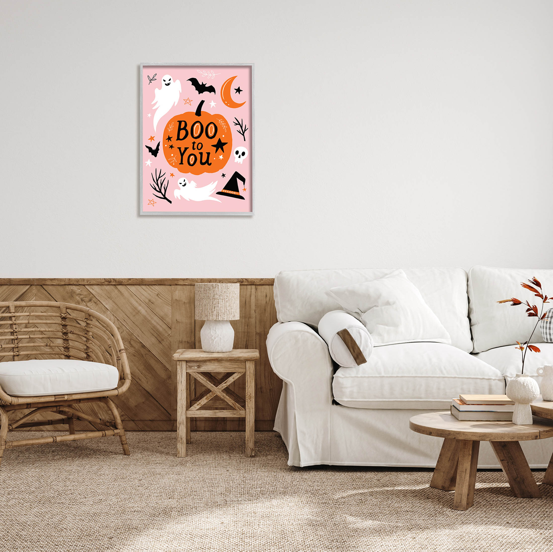 Stupell Industries Boo to You Halloween Elements Graphic Art Gray Framed Art Print Wall Art, Design by Nina Seven