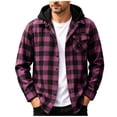 thumbnail image 2 of Mifsaly Flannel Jacket for Men Plaid Long Sleeve Button Down Hooded Shacket Jackets Lightweight Relaxed Fit Fall Winter Work Everyday Outerwear Hot Pink,XL, 2 of 9
