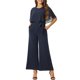 thumbnail image 2 of Mono con mangas acampanadas Inspire Chic para mujer, casual elegante, con cinturón en la cintura, pantalones de pierna ancha, atuendo de una pieza, color azul marino, 2 of 6