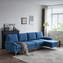Ktaxon Sectional Sofa Set, L Shaped Linen Fabric Couch with Chaise Lounge, 4 Seats Sleeper for Living Room Blue