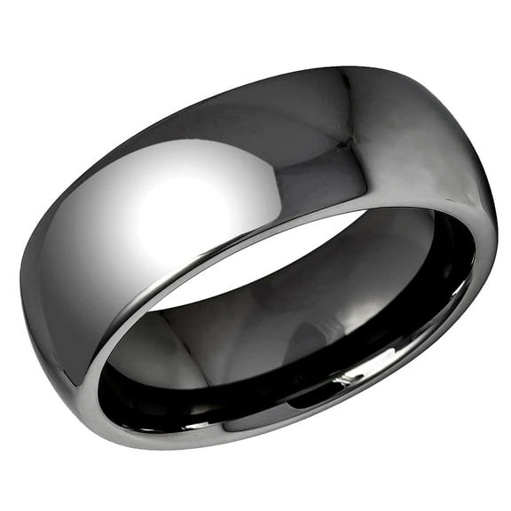 Men's Women's Tungsten Wedding Band Engagement Ring 8mm High Polished Shiny Dark Gray IP Plated Classic Domed Ring