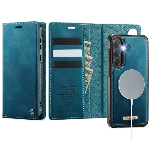 Allytechgroup 2 in 1 Wallet Case for Samsung Galaxy S26, Detachable Magnetic Back Cover Compatible with Magsafe Cards Slots Cash Pocket Protective Case for Women Men, Green