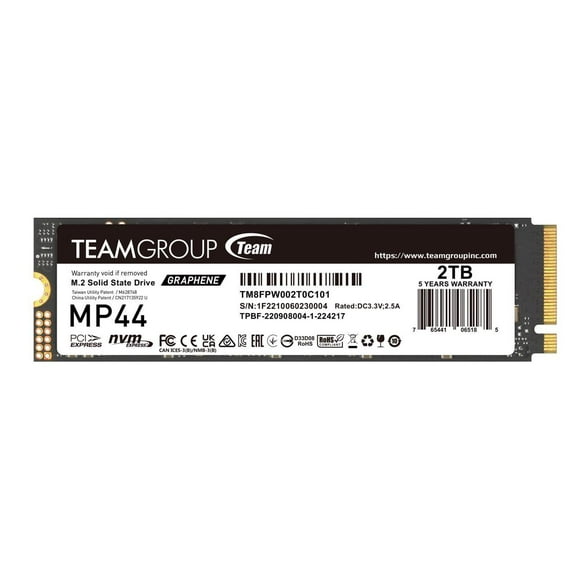 Team Group MP44 M.2 2280 2TB PCIe 4.0 x4 with NVMe Laptop & Desktop & NUC & NAS Internal Solid State Drive (SSD), (R/W Speed up to 7,400/7,000MB/s) TM8FPW002T0C101