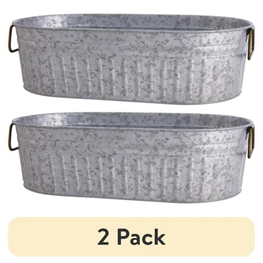 2 - Pack Oval Galvanized Tubs (BH28 - 056 - 099 - 21)：20.27" L x 11.22" W x 5.7" H - Practical & Durable