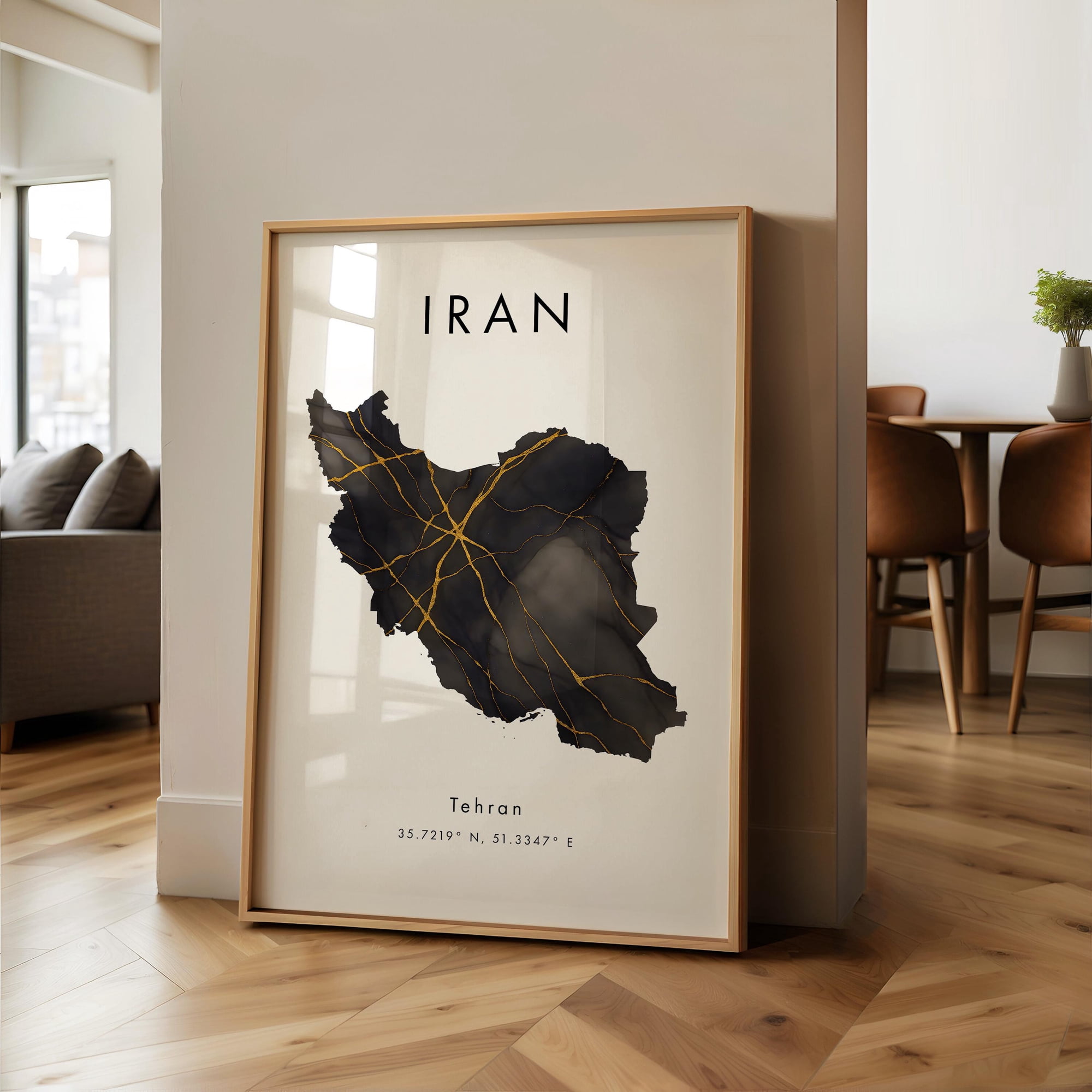 Iran Map PRINTED Poster Black and Gold Asia Wall Art Print Home Decor Geography Map Gift Wallpaper
