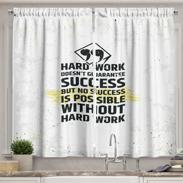 Ambesonne Wording Kitchen Curtains, Hard Work Words, 55"x39", Yellow Black White
