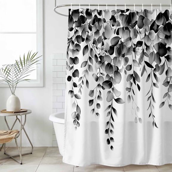 Grey Eucalyptus Waterproof Fabric Shower Curtain,Gradient Retro Watercolor Leaves Waterproof Fabric Shower Curtain for Bathroom Curtains Bathtubs Hotel Shower Curtains with 12 Hooks Extra Long 72x84