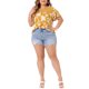 thumbnail image 2 of Blusa de mujer de talla grande Agnes Orinda con estampado floral, cuello redondo, encaje, mangas cortas acampanadas y abertura en la espalda 1X amarilla, 2 of 6