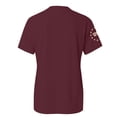 thumbnail image 6 of Only Moment USA Holiday Shirts Crew Neck Short Sleeve Women's Cotton and Linen Independence Day American Flag Floral Print Shirt Wine,L, 6 of 6