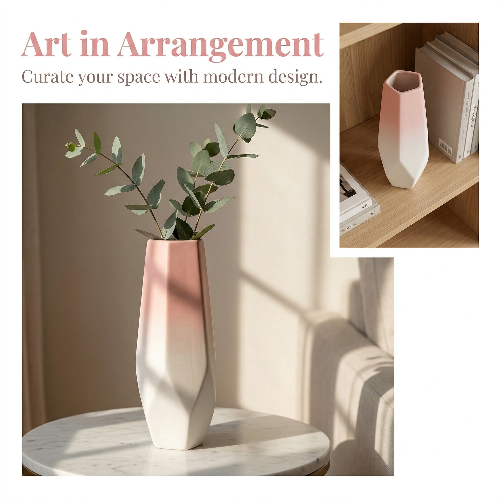 Unique Bargains Modern Tall Ceramic Vase for Decorative Pink 2.2"L x 2.2"W x 9.8"H