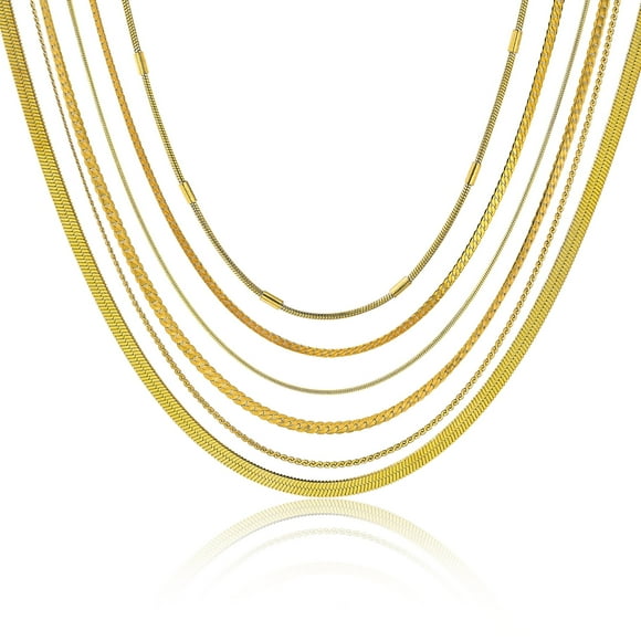 JeenMata - Paquete Múltiple de 6 Colgantes de Collar para Mujer, Diseño de Espiga, Cadena de Serpiente en Capas, Cadena de Collar Ajustable para Mujer, Juego de Regalo para Uso Diario