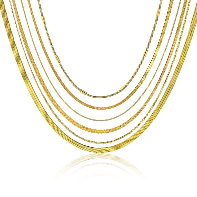 JeenMata - Paquete Múltiple de 6 Colgantes de Collar para Mujer, Diseño de Espiga, Cadena de Serpiente en Capas, Cadena de Collar Ajustable para Mujer, Juego de Regalo para Uso Diario