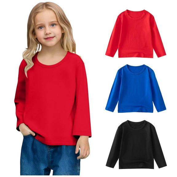 3 Pack Toddler Soft Thick Crewneck Tee Tops Girls Comfort Basic Long Sleeve T-Shirt