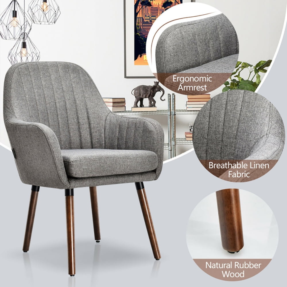 Finihen Modern Living Dining Room Accent Arm Chairs, Fabric Upholstered Accent Chairs with Wooden Legs, Set of 2, for Bedroom, Living Room, Gray Finihen Modern Living Dining Room Accent Arm Chairs, Fabric Upholstered Accent Chairs with Wooden Legs, Set of 2, for Bedroom, Living Room, Gray