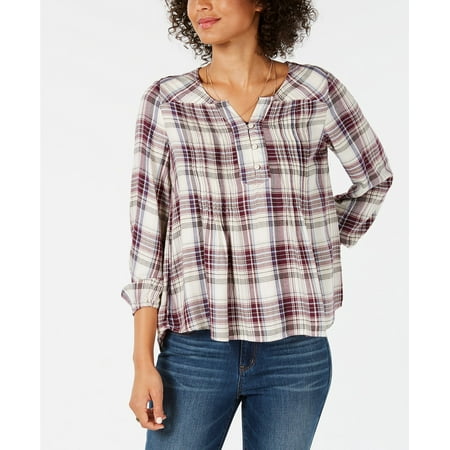 Style & Co Women's Pleated Top Purple Size Petite Small