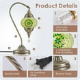 thumbnail image 3 of Yarra-Decor Turkish Moroccan Lamp with Bronze Base 3 Color Options Handmade Swan Neck Tiffany Mosaic Glass Bedside Lamps for Bedroom (LED Bulb Included)(6), 3 of 7