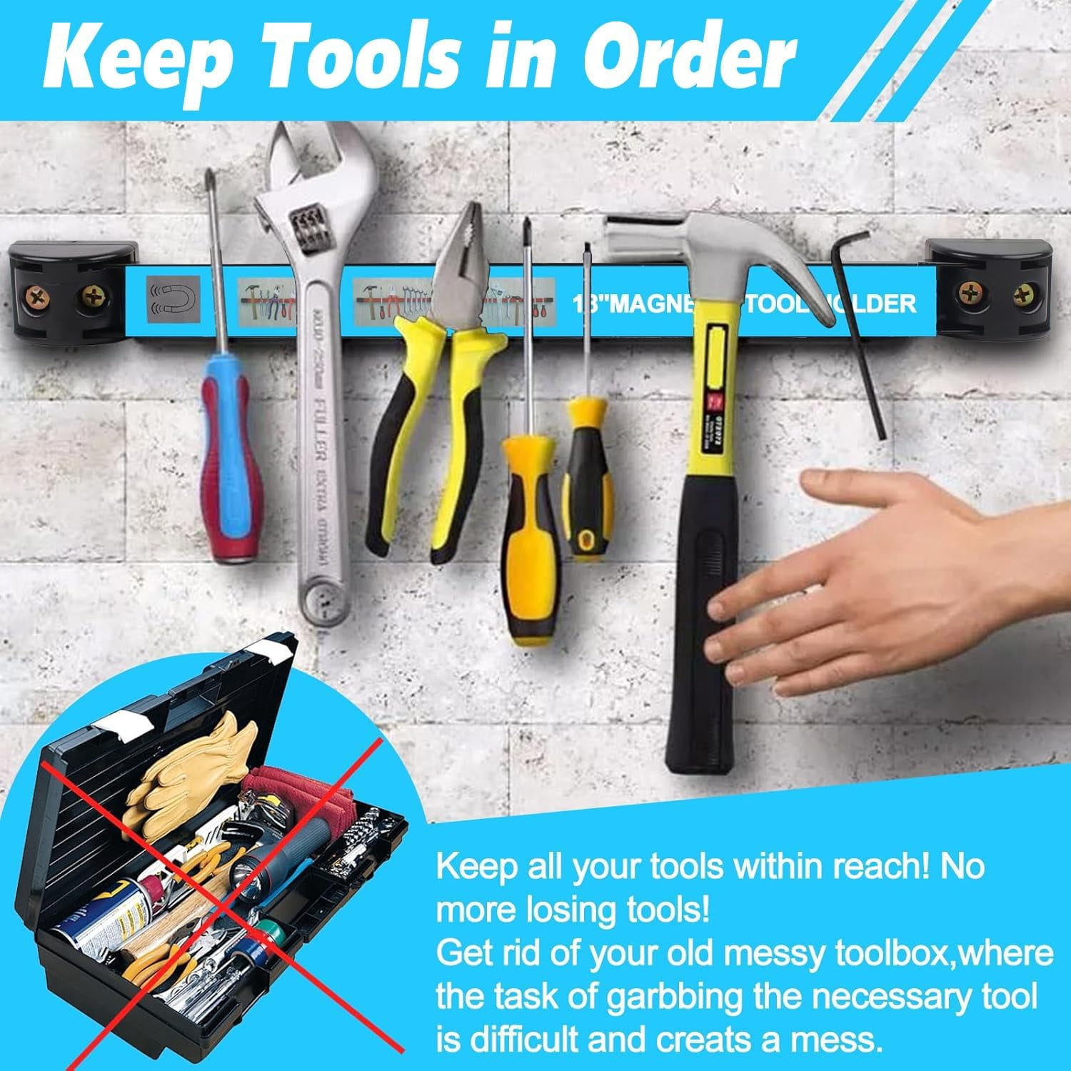 8 PCS Magnetic Tool Holder Strip 18 Inch Tool Magnet Bar for Garage Organization Heavy Duty Space Saving Tool Organizer with Mounting Screws for Garage Workshop Kitchen