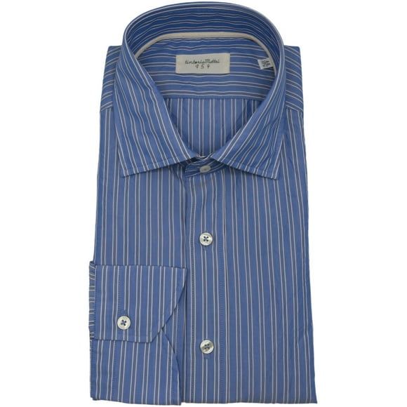 Tintoria Mattei 954 Men's Blue / White Stripe Dress Shirt - 42-16.5 (L)