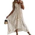 thumbnail image 1 of Femmes Robe Dentelle Grand Ourlet Été Élégant Bretelles Spaghetti Robe Midi pour Fête, 1 of 4