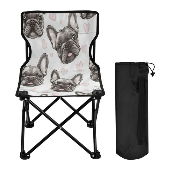 WOBOGO Adorable French Bulldog Faces Pattern Camping Chair Convenient Four Corner Backrest Folding Stool Can Hold Up to 220lbs