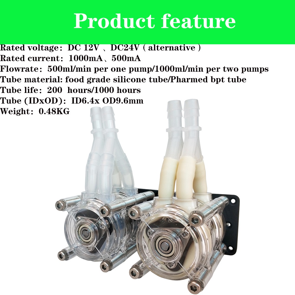 Peristaltic Pump, Water Pump, Dosing Pump, Dual Pump Head, 12V 24V DC, High Flowrate For Aquarium Lab Analytical ,Adjustable Flow Rate