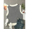 thumbnail image 5 of Women Houndstooth Pattern Knit Sweater Vest Sleeveless Loose V-Neck 90s Waistcoat Pullover Knitwear Top, 5 of 8