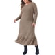 thumbnail image 4 of Vestido de Talla Grande para Mujer Agnes Orinda, Tejido de Punto Acanalado, Cuello Redondo, Mangas Largas, Dobladillo con Volantes, Vestidos Casual de Invierno, 2X Caqui, 4 of 6