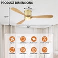 thumbnail image 4 of Parrot Uncle 52" Gold Solid Wood Low Profile Ceiling Fan with Lights, Modern Flush Mount Ceiling Fan with Glass Shade, 4 of 14