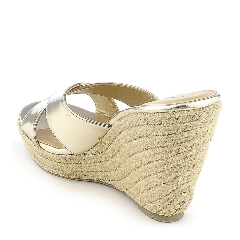 Espadrille Gold Color Wedges Metallic Gold Criss Cross Espadrille