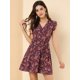 thumbnail image 5 of Vestido Floral de Manga Corta Allegra K Bohemia Borgoña Talla M, 5 of 6