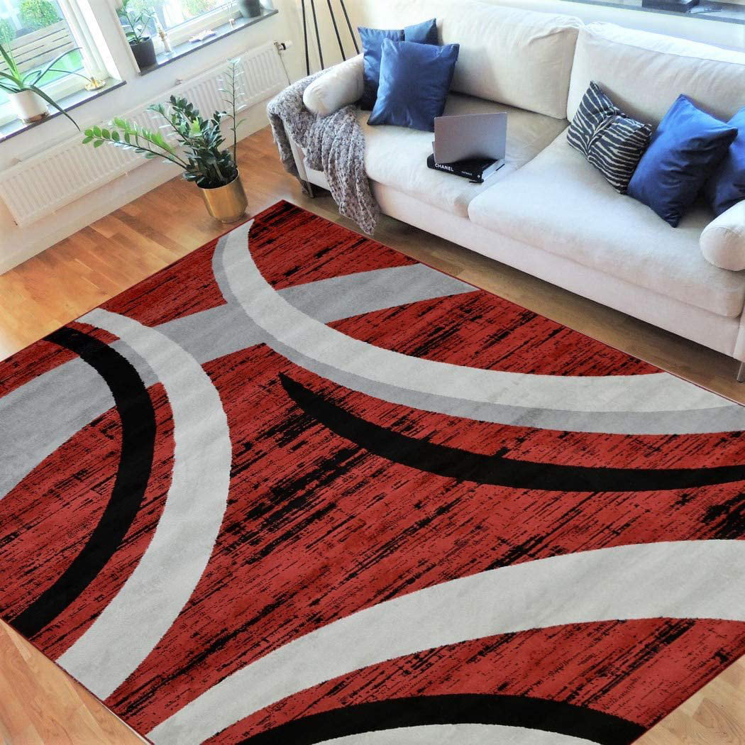 Red Black White Abstract and Square Area Rug Contemporary Rugs 2x3 2x7 5x7 8x10 