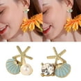 thumbnail image 2 of lanema Trendy Starfishes Earrings Studs With Zircon And Imitation Pearls Lightweight Alloy Jewelry Alloy Ear Studs For Women, 2 of 14