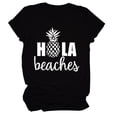 thumbnail image 1 of Camiseta Estampado De Letras Cuello Redondo Manga Corta Casual Suelto Cómodo Básico Verano Top Negro Blanco Fuente M, 1 of 4