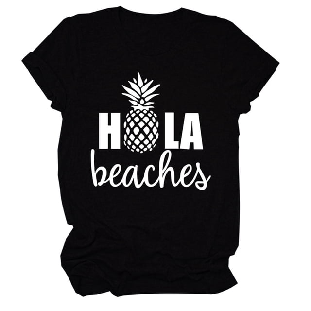 Camiseta Estampado De Letras Cuello Redondo Manga Corta Casual Suelto Cómodo Básico Verano Top Negro Blanco Fuente M