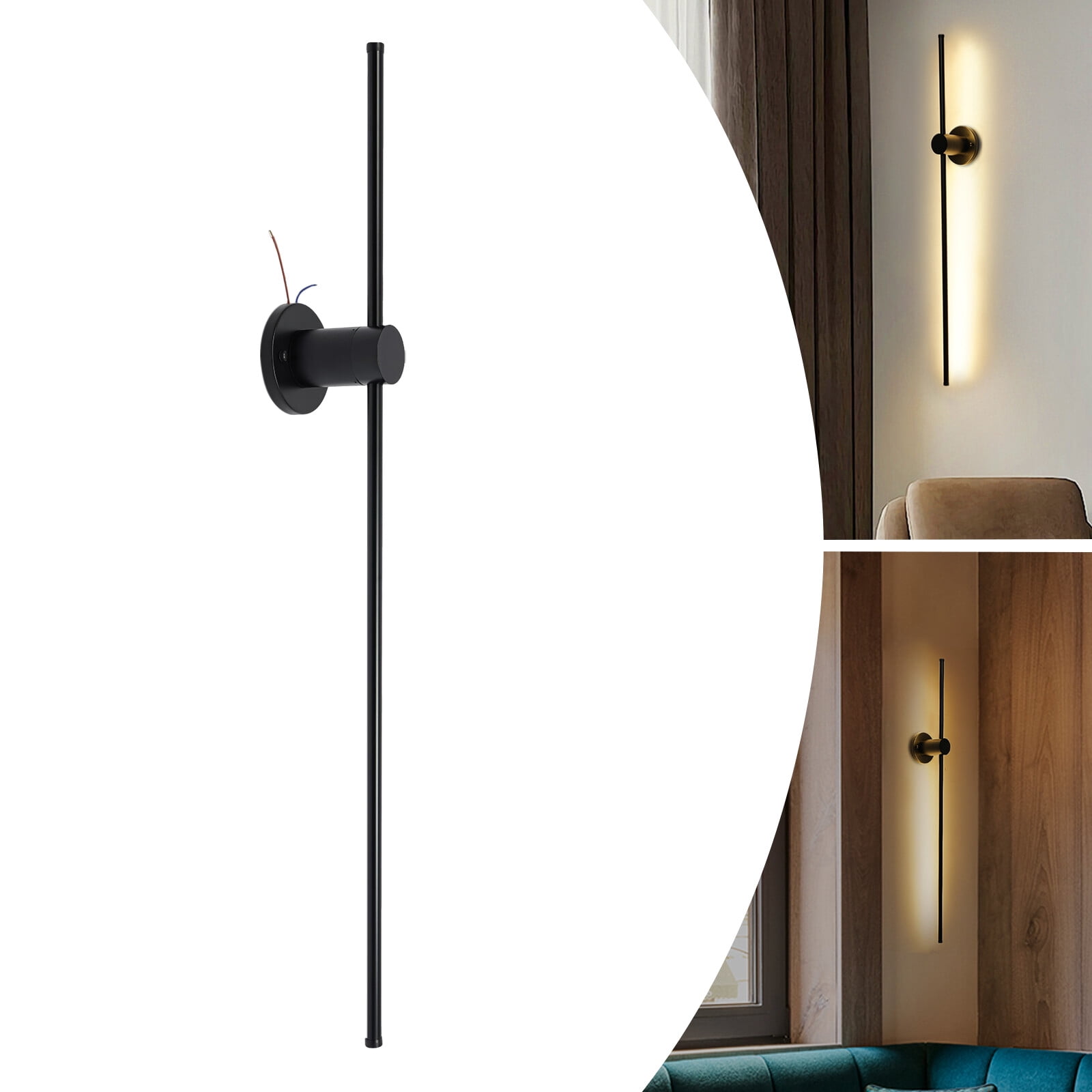 1PCS 20W Modern LED Wall Sconce Lighting, Bathroom Sconces Black Wall Lamp Led Linear Wall Light 1M Long Strip Wall Lamp for Bedroom Living Room Hotel 3000K