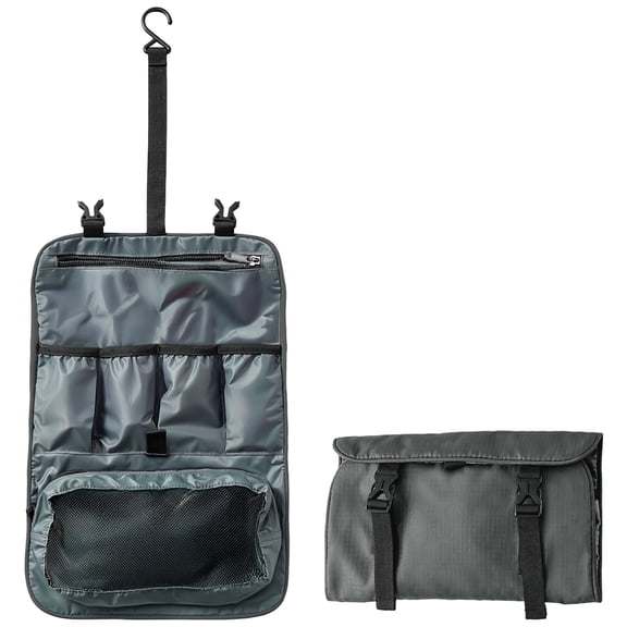 Hanging Toiletry Travel Bag, Large Cosmetic Organizer with Multi-Compartments, Folding, Portable, Quick Access Front Zipper, for Business Trips, Vacations, Gym, Gray