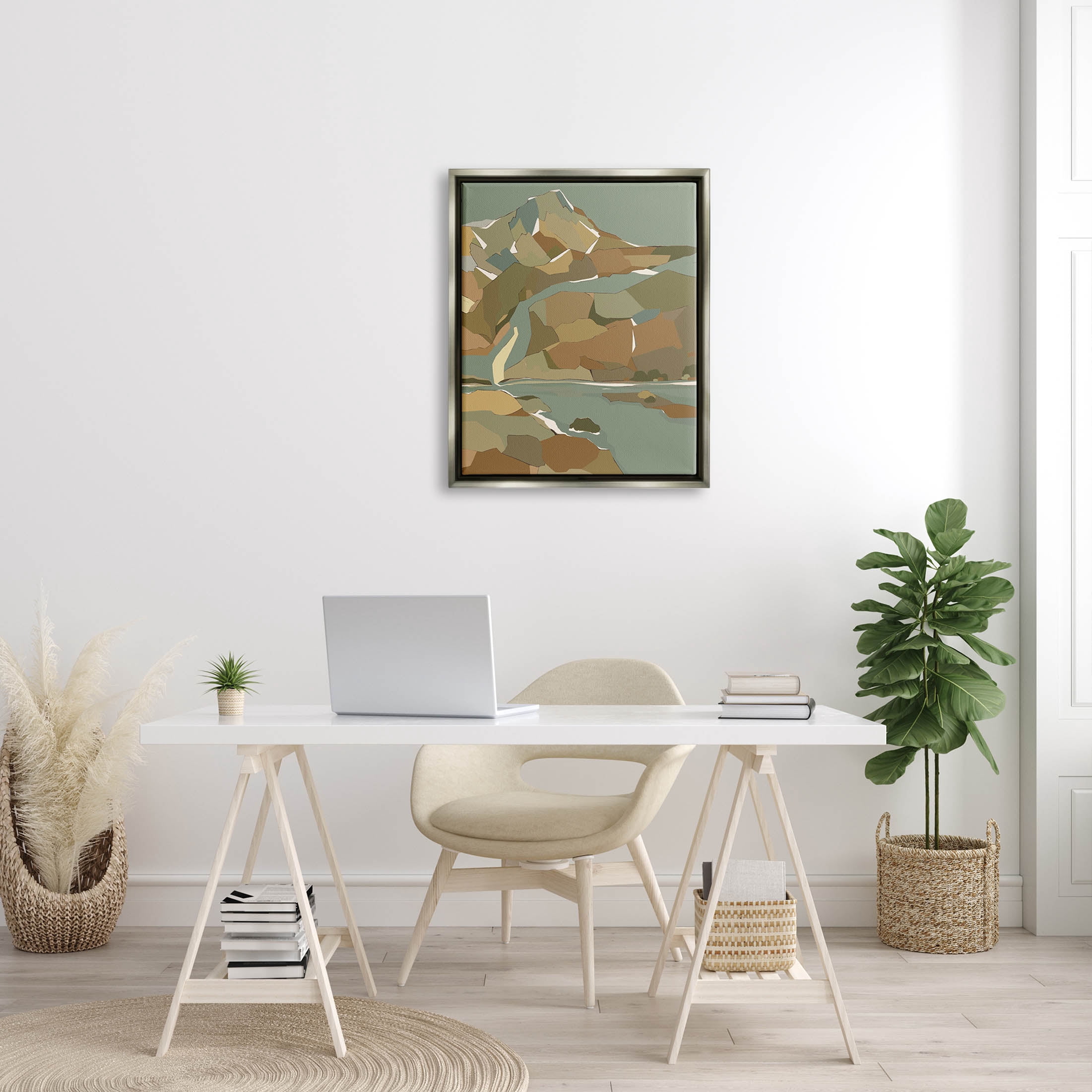 Stupell Industries Abstract Mountain River Blocked Neutrals Graphic Art Luster Gray Floating Framed Canvas Print Wall Art, Design by Nikita Jariwala