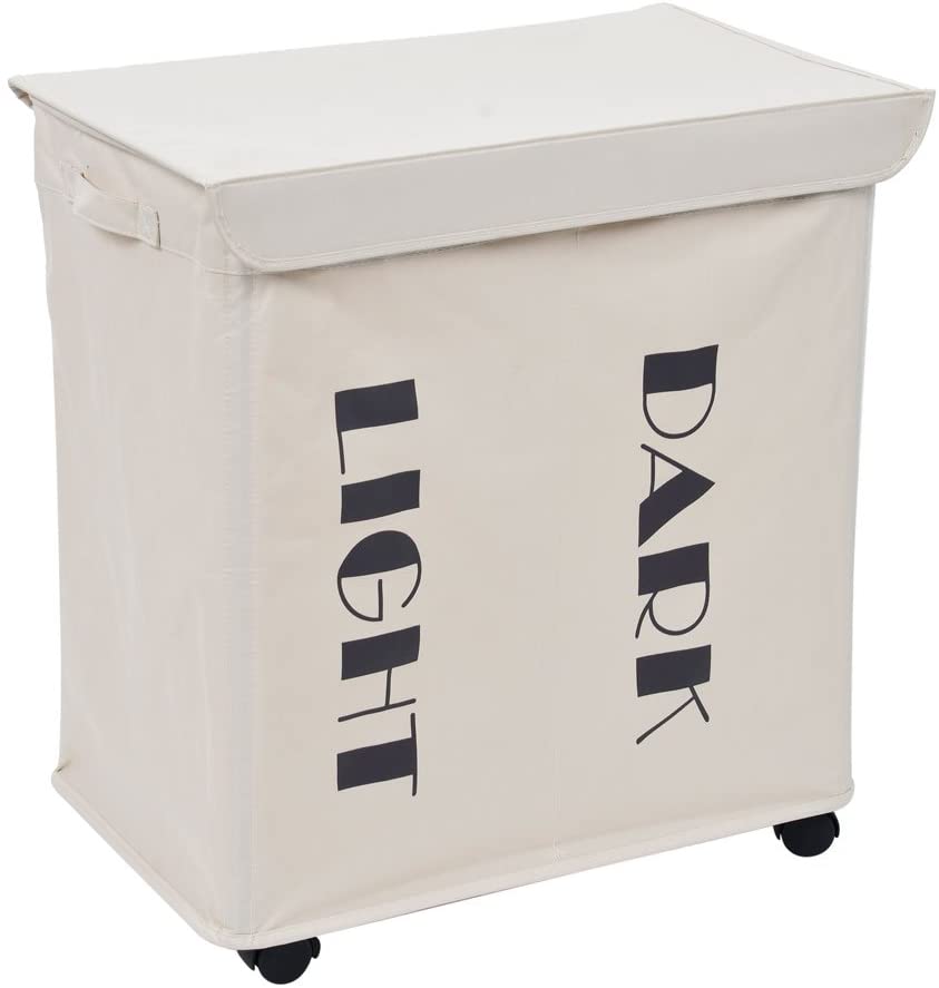 Divided Laundry Hamper Laundry Basket with Wheels and Lid, Portable and
